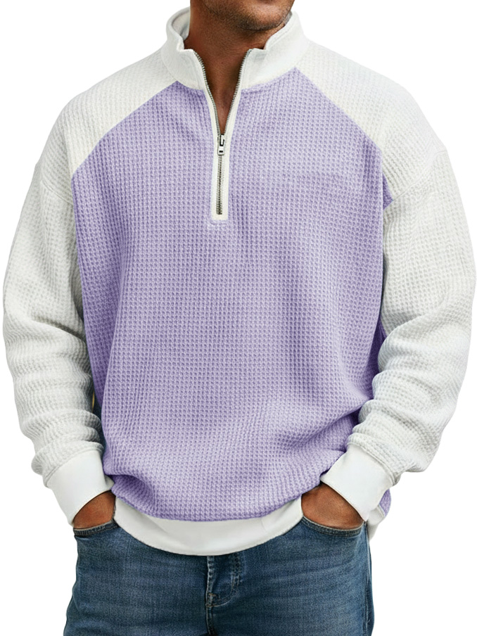 Men's fashionable casual stitching strapless collar long-sleeved top