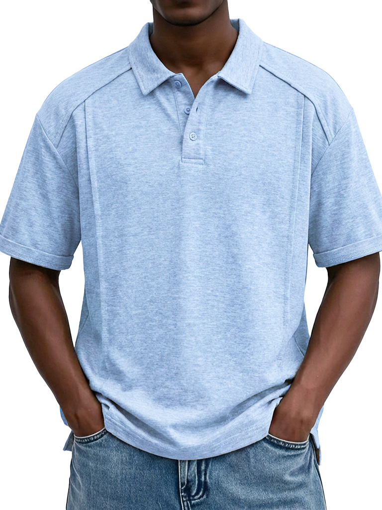 Men's Casual Patchwork Loose-fitting Short-sleeved Polo Shirt with Lapel