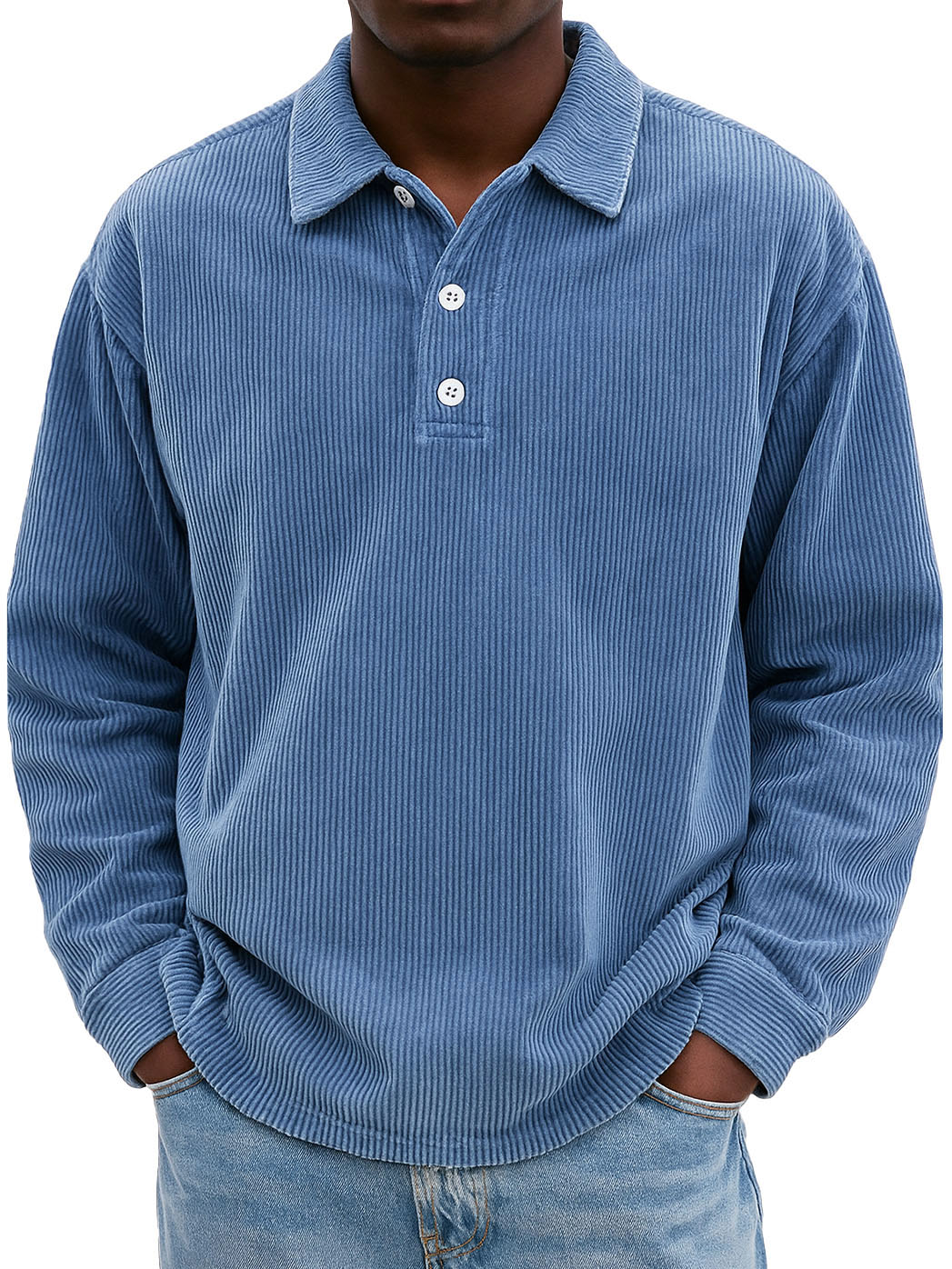 Men's Stylish Retro Casual Corduroy Lapel Long-sleeved Polo Shirt