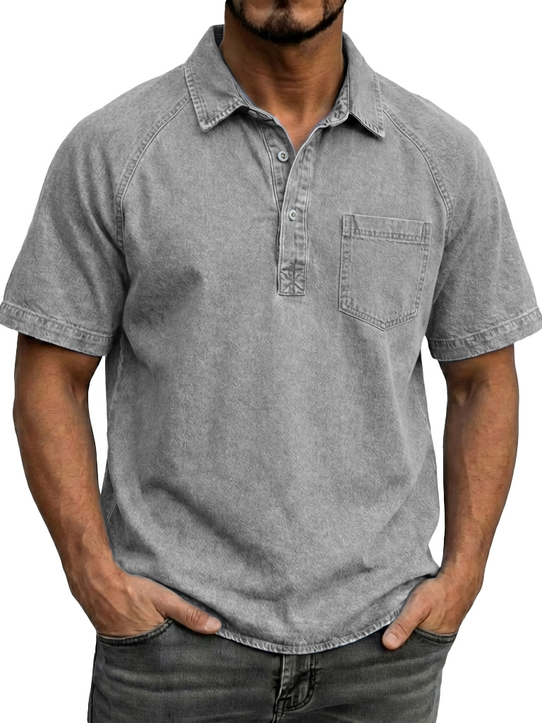 Men's Fashionable Retro Distressed Lapel Short-sleeved Polo Shirt
