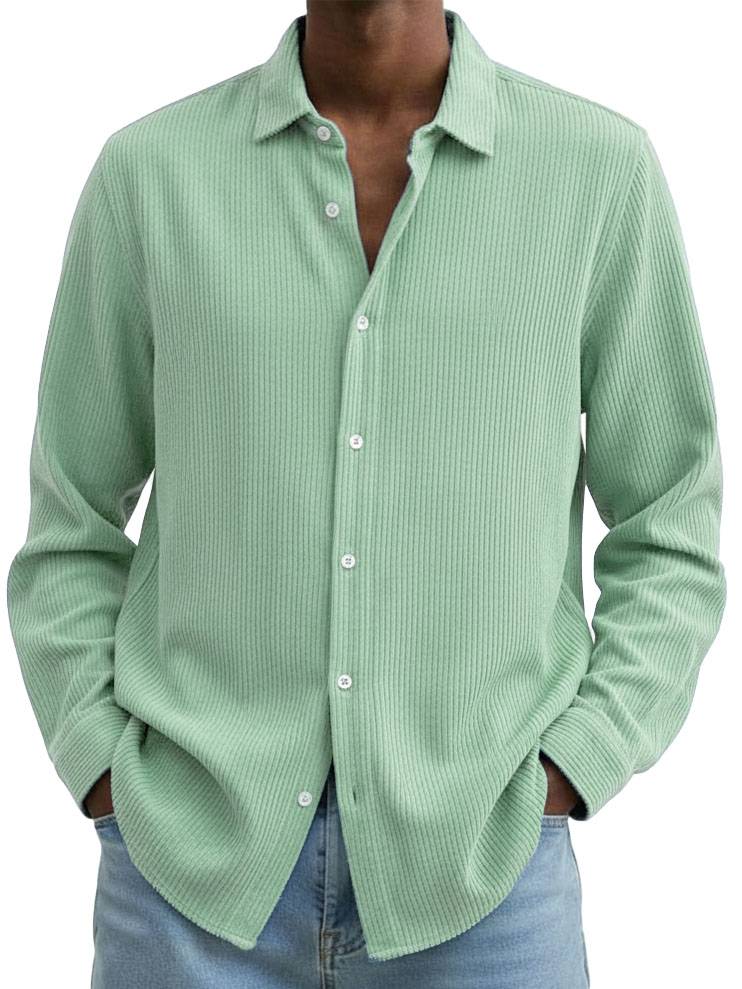 Men's Clothing Fashionable Casual Corduroy Fabric Lapel Long-sleeved Shirt