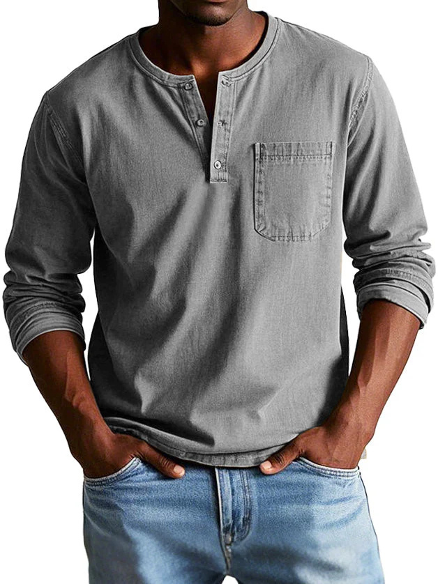 💫Clearance Sale🔥 - Men's Fashion Vintage Distressed Pocket Long Sleeve Henley Shirt