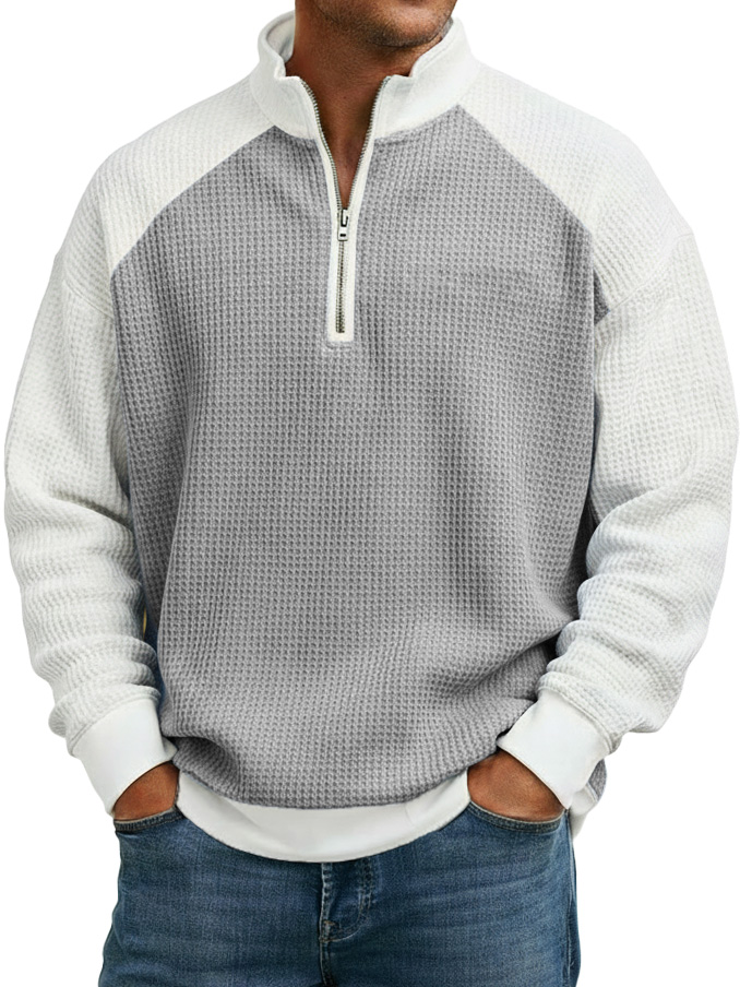 Men's fashionable casual stitching strapless collar long-sleeved top