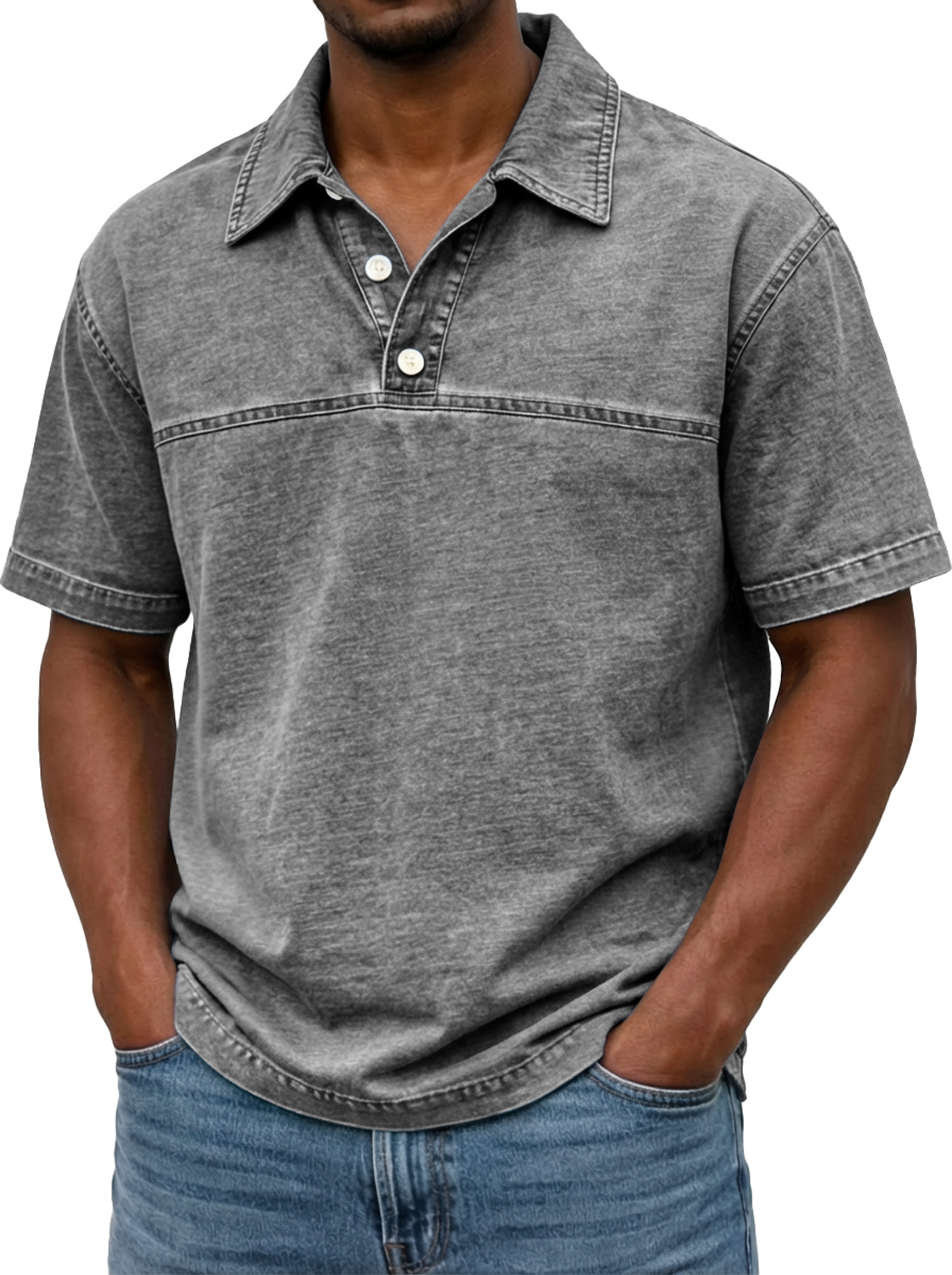 Men's Vintage-style Short-sleeved Polo Shirt With Contrasting Stitching Design