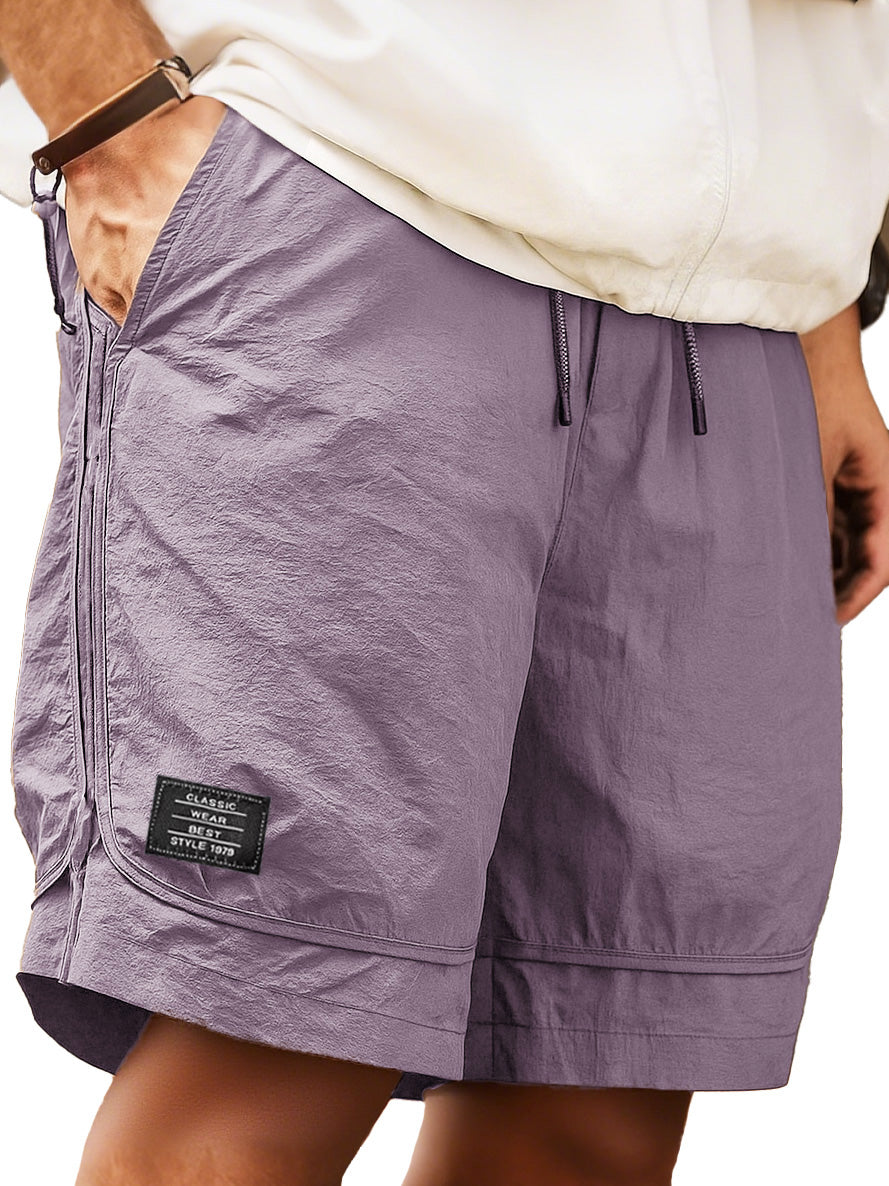 Men's Retro Outdoor Workwear Sports Quick-drying Embroidered Logo Elastic Waist Drawstring Pocket Shorts