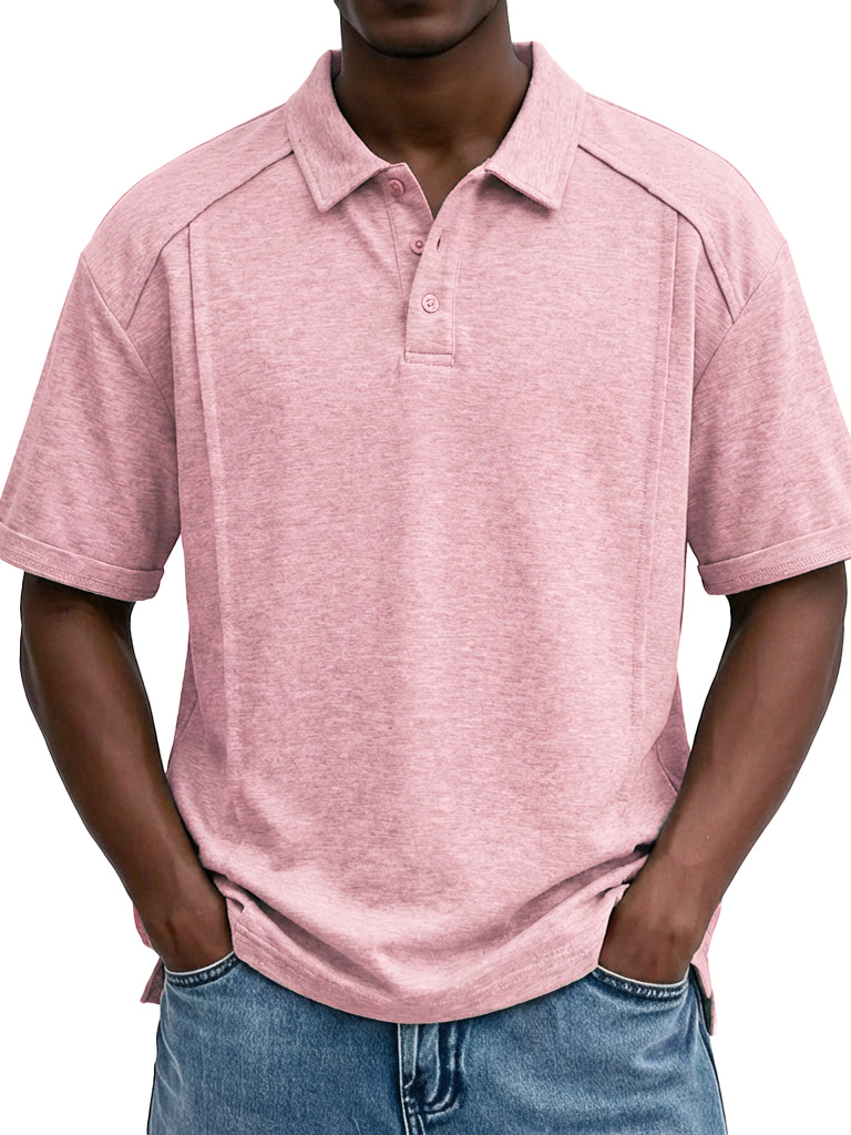 Men's Casual Patchwork Loose-fitting Short-sleeved Polo Shirt with Lapel