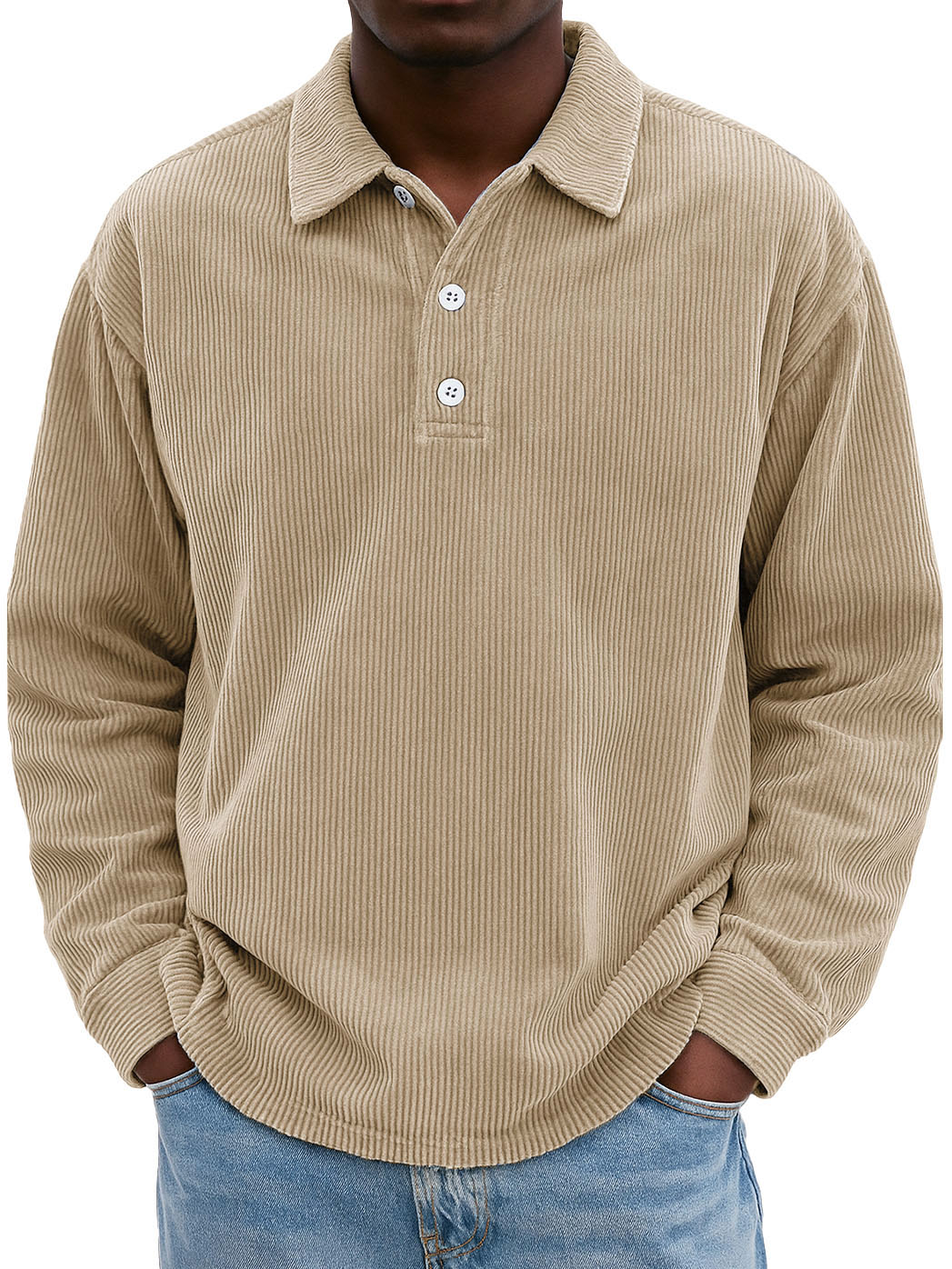 Men's Stylish Retro Casual Corduroy Lapel Long-sleeved Polo Shirt