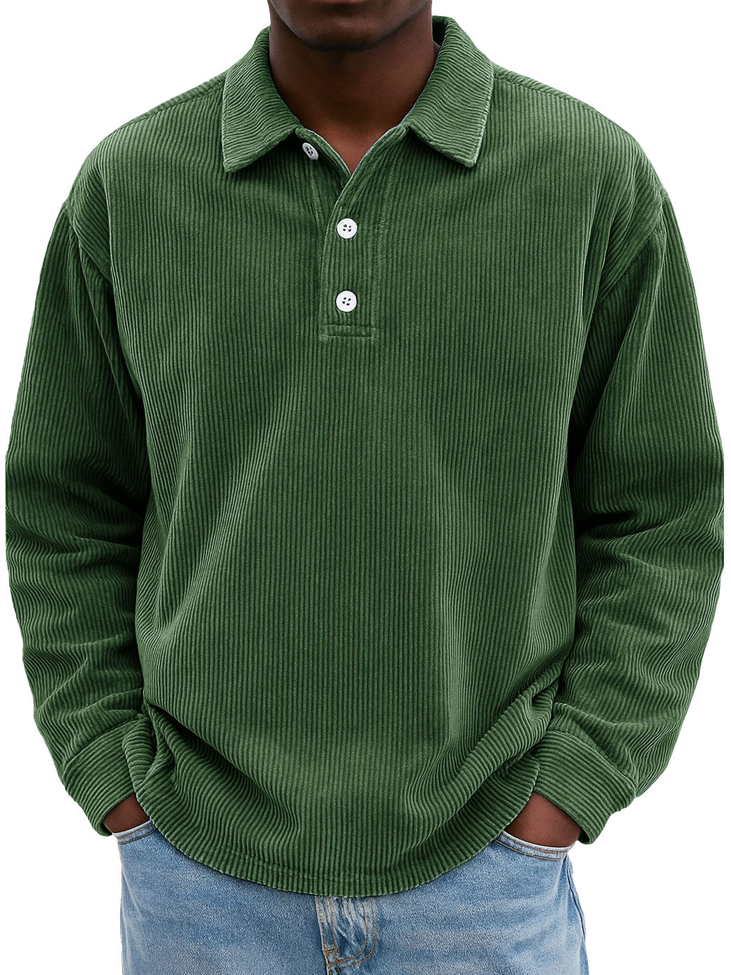Men's Stylish Retro Casual Corduroy Lapel Long-sleeved Polo Shirt