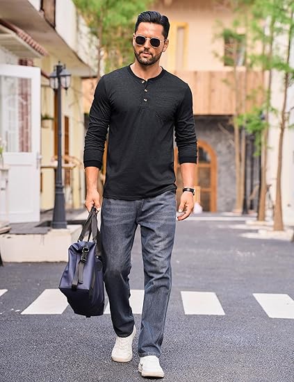 💫Clearance Sale🔥 - Men's Fashion Vintage Distressed Pocket Long Sleeve Henley Shirt