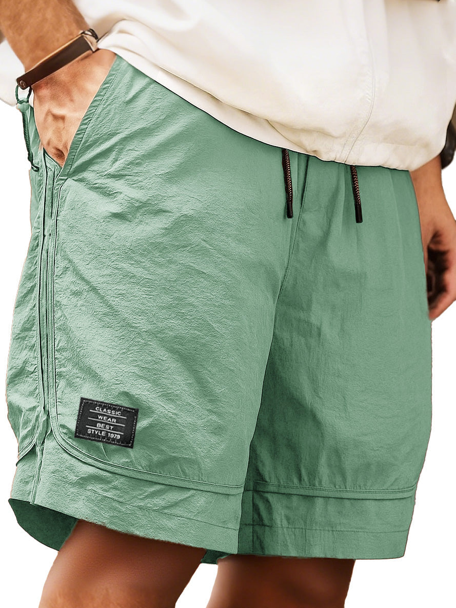 Men's Retro Outdoor Workwear Sports Quick-drying Embroidered Logo Elastic Waist Drawstring Pocket Shorts