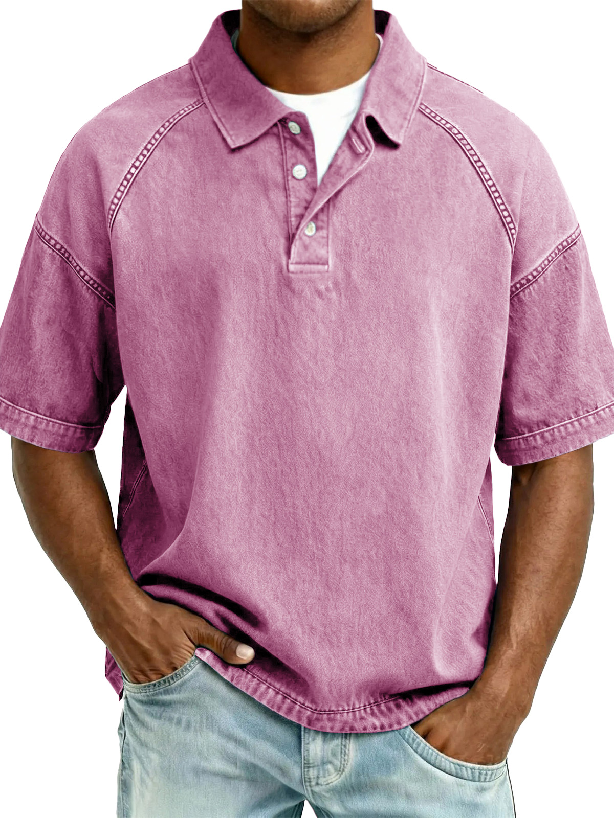 Men's Retro Distressed Raglan Short-Sleeve Polo Shirt