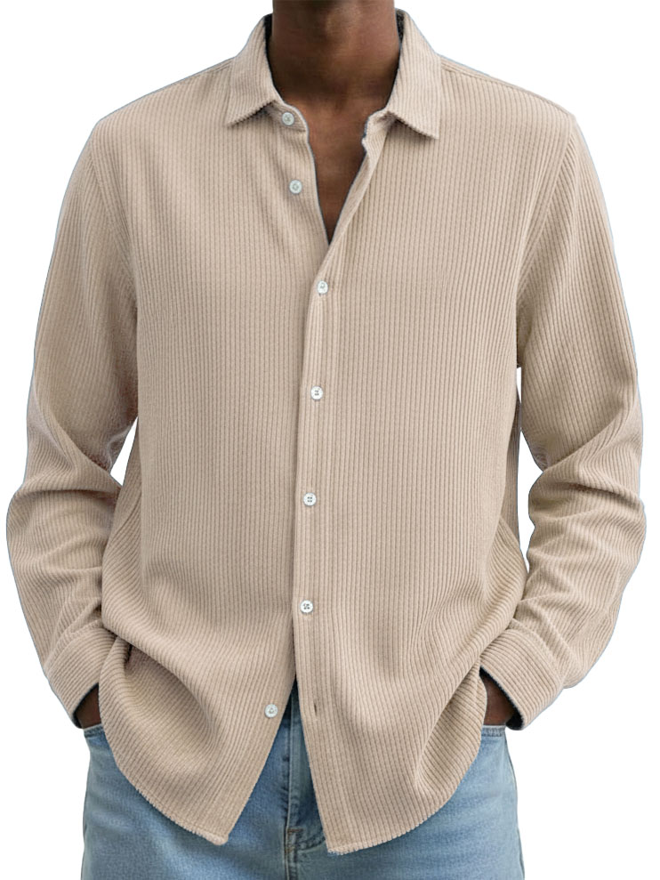 Men's Clothing Fashionable Casual Corduroy Fabric Lapel Long-sleeved Shirt