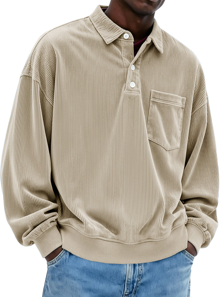 Men's Fashion Casual Ribbed Fabric Lapel Pocket Polo Shirt