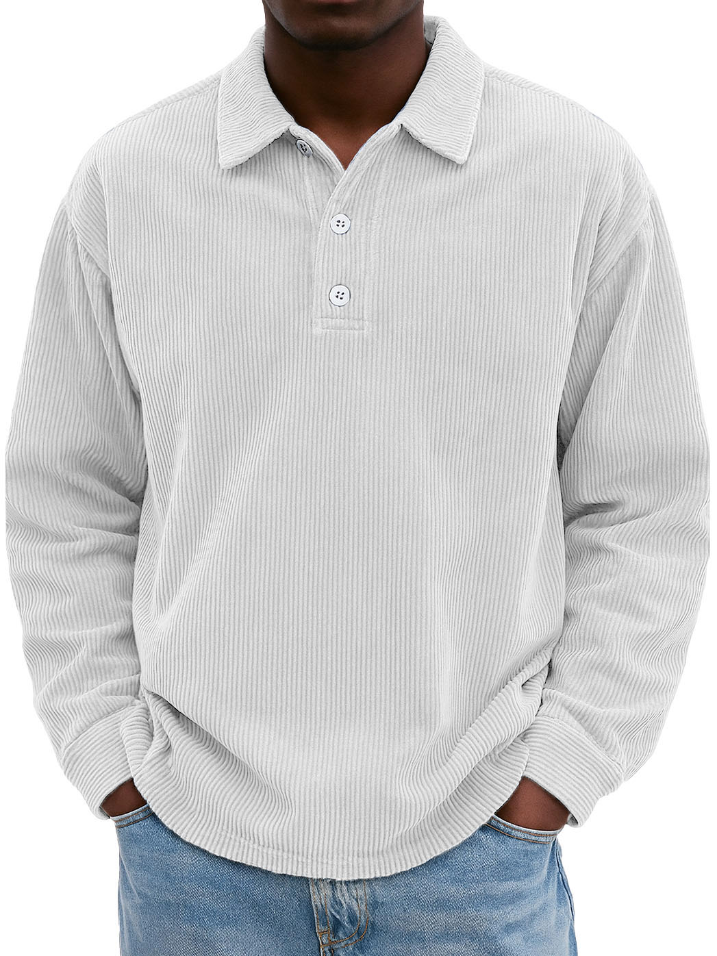Men's Stylish Retro Casual Corduroy Lapel Long-sleeved Polo Shirt