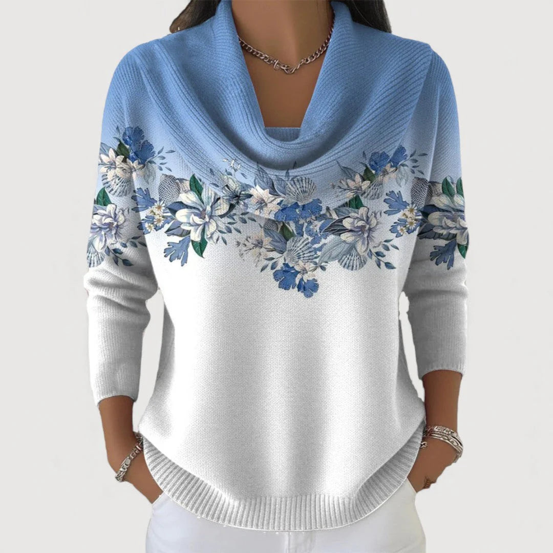 Women's sweater with floral trim at the neck