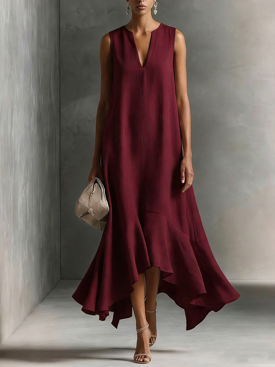 Women's V-neck Sleeveless Casual Loose Linen Dress