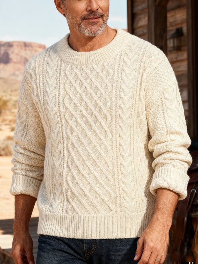 Men's Vintage Cable Knit Solid Color Sweater