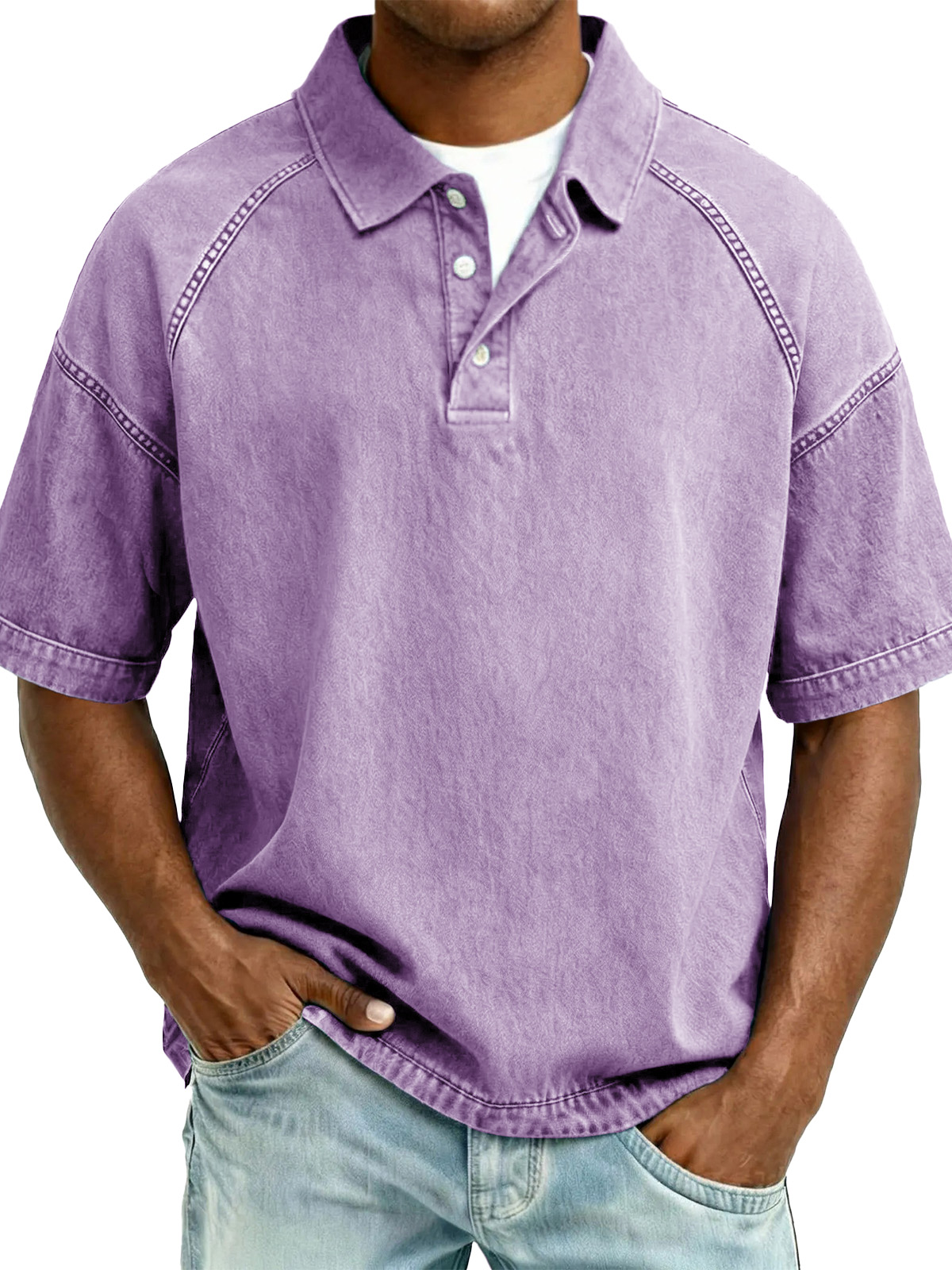 Men's Retro Distressed Raglan Short-Sleeve Polo Shirt