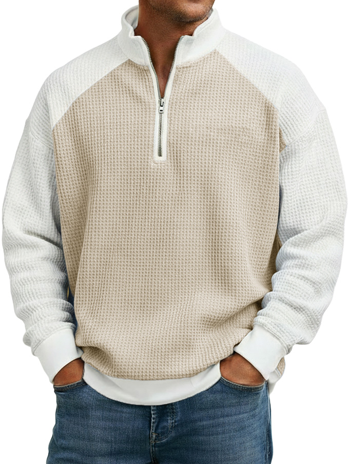 Men's fashionable casual stitching strapless collar long-sleeved top