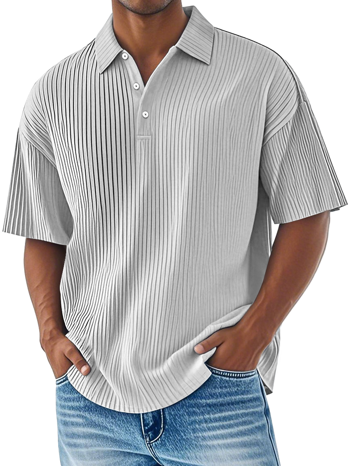 Men's Daily Ribbed Lapel Button Casual Comfortable Short-sleeved Polo Shirt