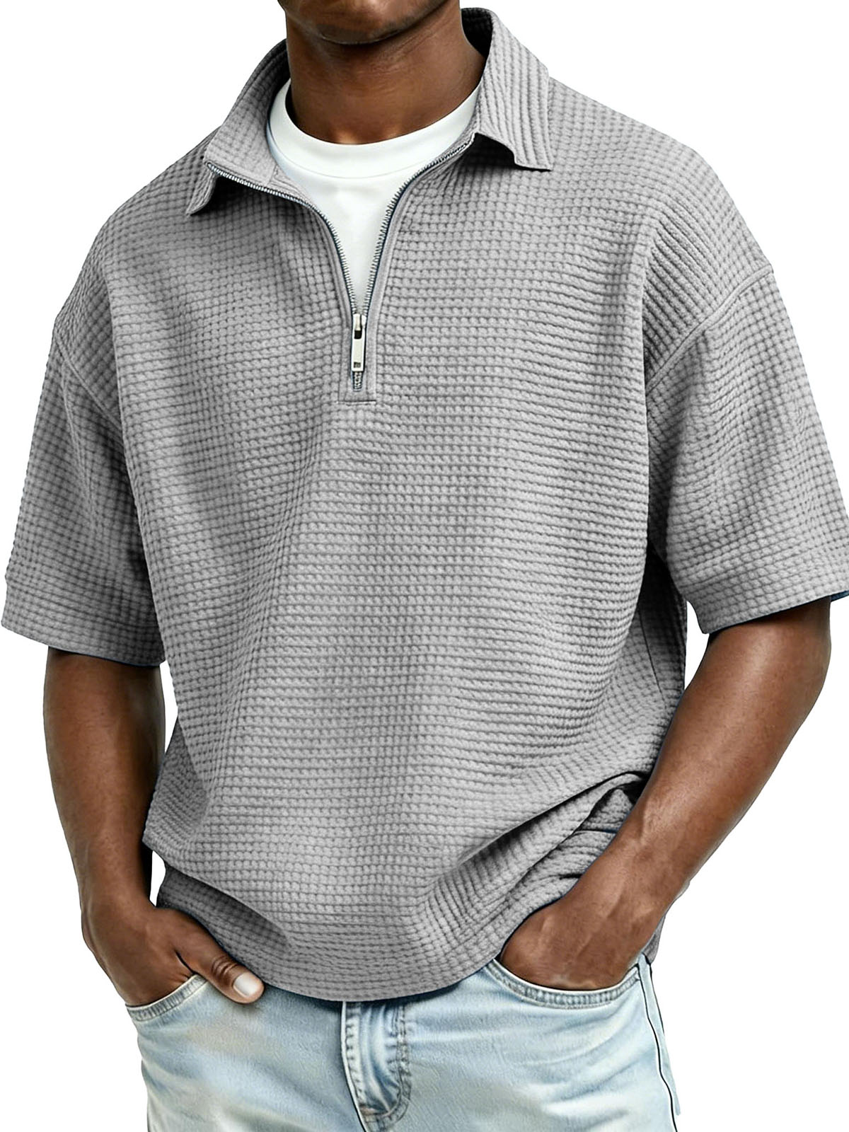 Men's Fashion Casual Waffle Gown Short-Sleeve Polo Shirt