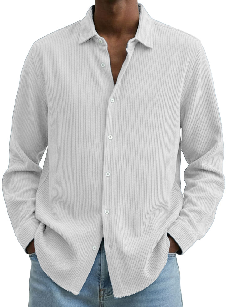 Men's Clothing Fashionable Casual Corduroy Fabric Lapel Long-sleeved Shirt