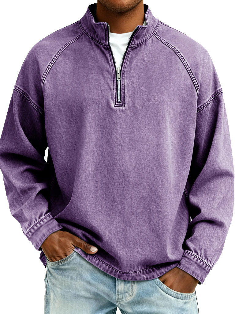 50% Off Today! - Men's Retro Fashion Distressed Raglan Sleeve Stand Collar Long-Sleeve Top