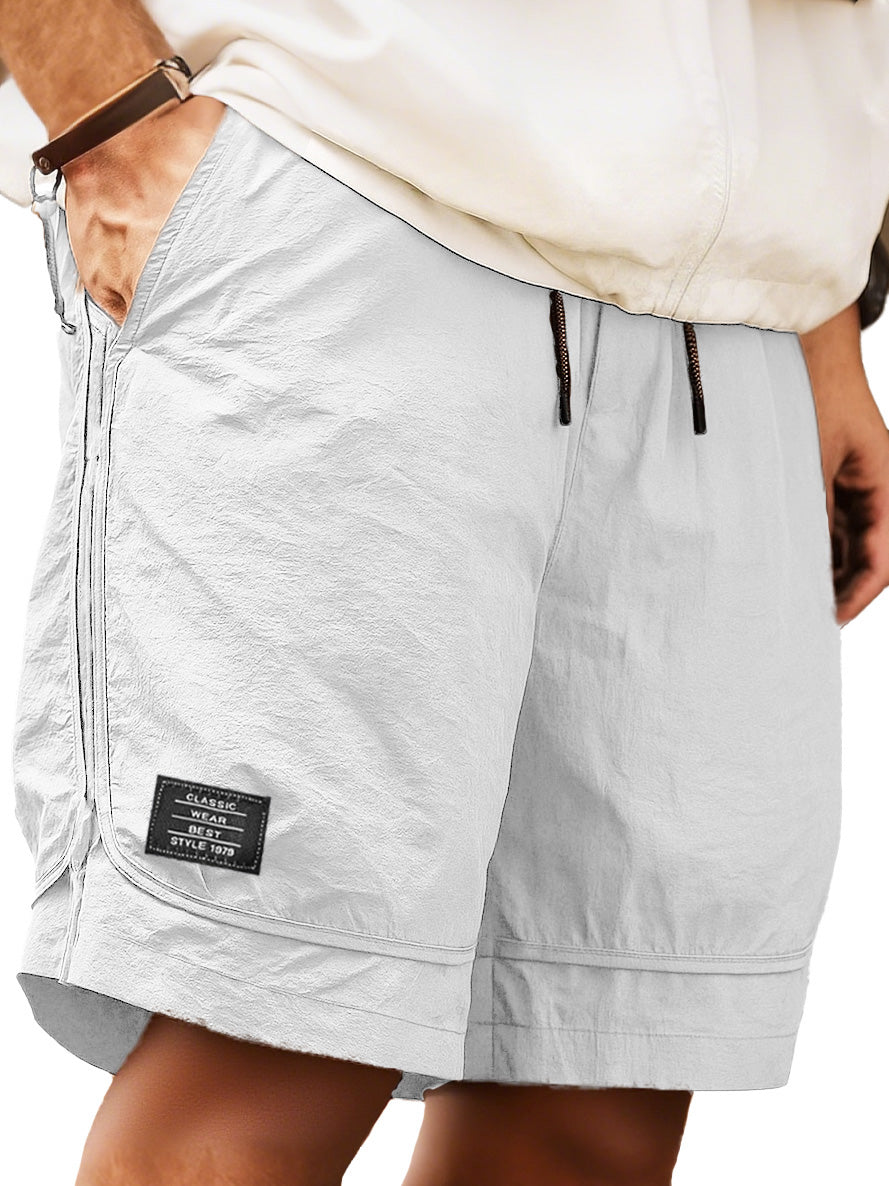 Men's Retro Outdoor Workwear Sports Quick-drying Embroidered Logo Elastic Waist Drawstring Pocket Shorts