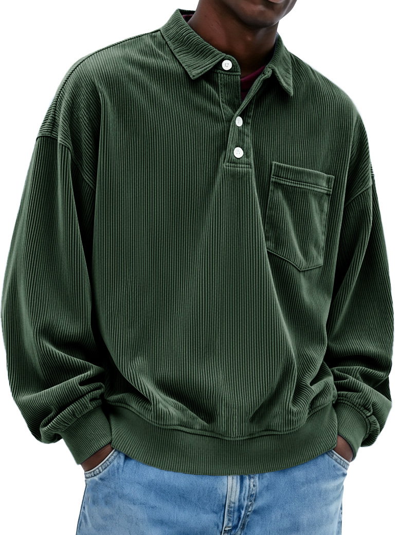 Men's Fashion Casual Ribbed Fabric Lapel Pocket Polo Shirt