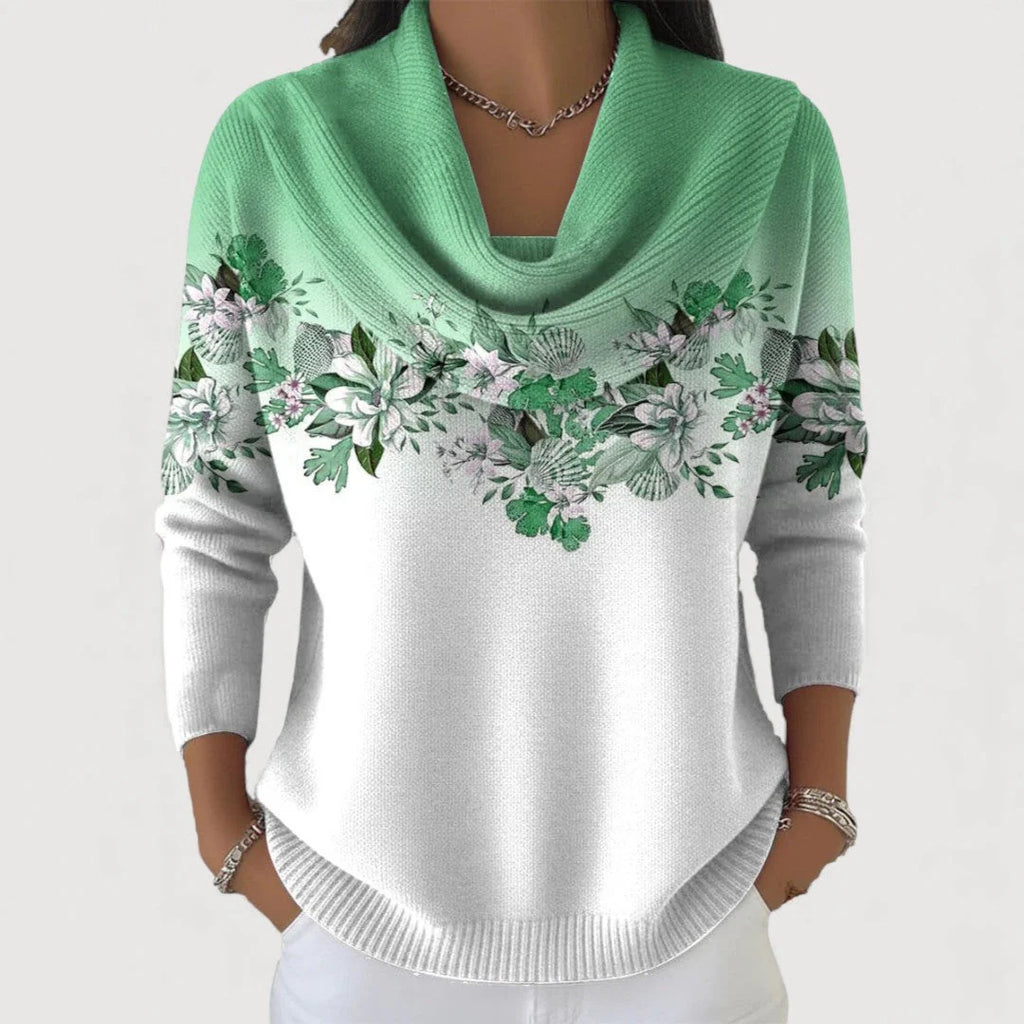 Women's sweater with floral trim on the neck