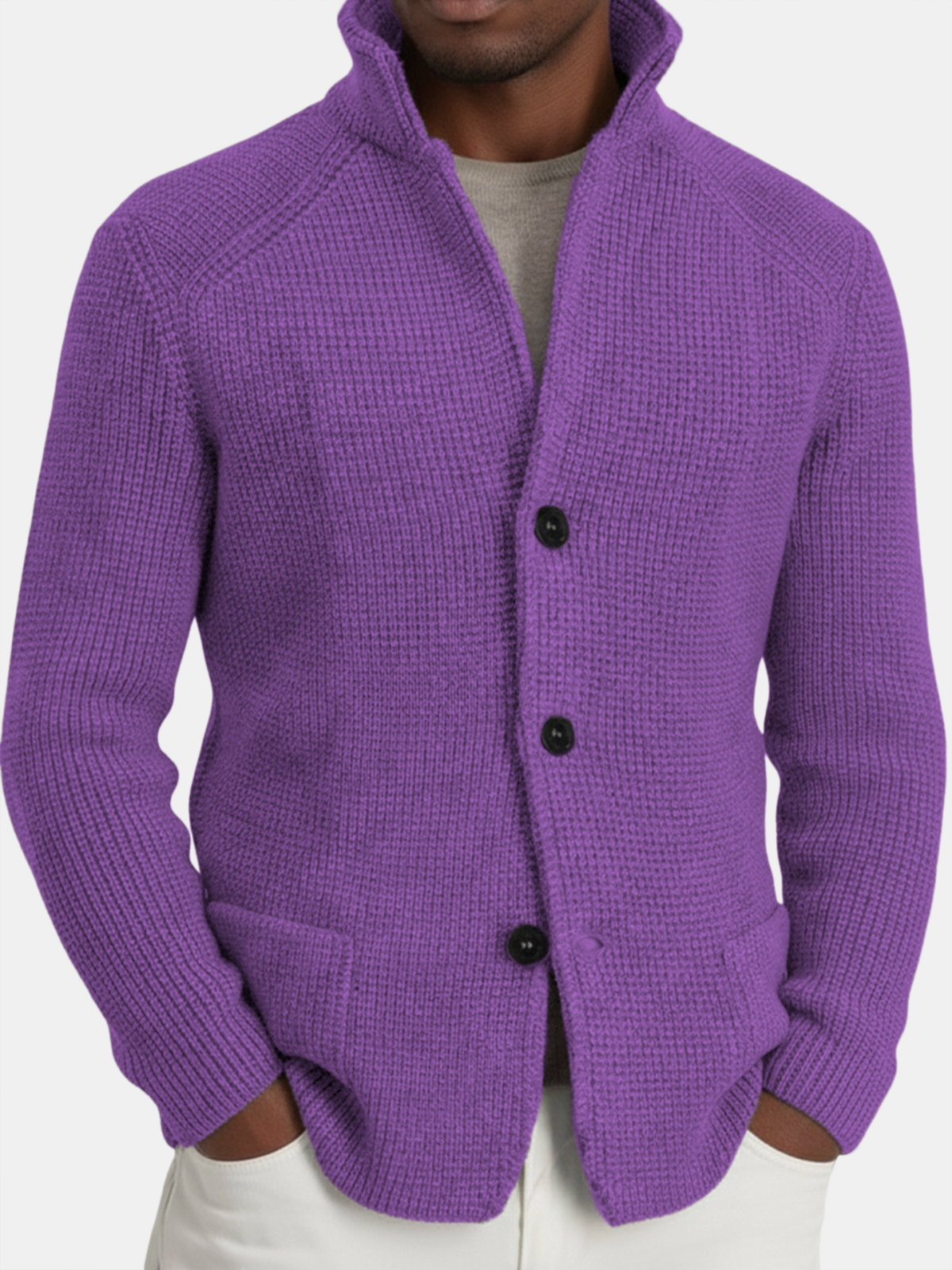 Men's Retro Suit Collar Knit Cardigan Jacket