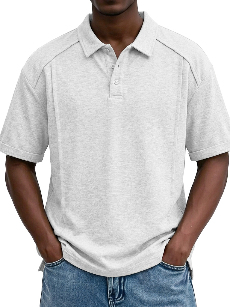 Men's Casual Patchwork Loose-fitting Short-sleeved Polo Shirt with Lapel