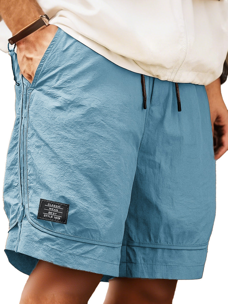 Men's Retro Outdoor Workwear Sports Quick-drying Embroidered Logo Elastic Waist Drawstring Pocket Shorts