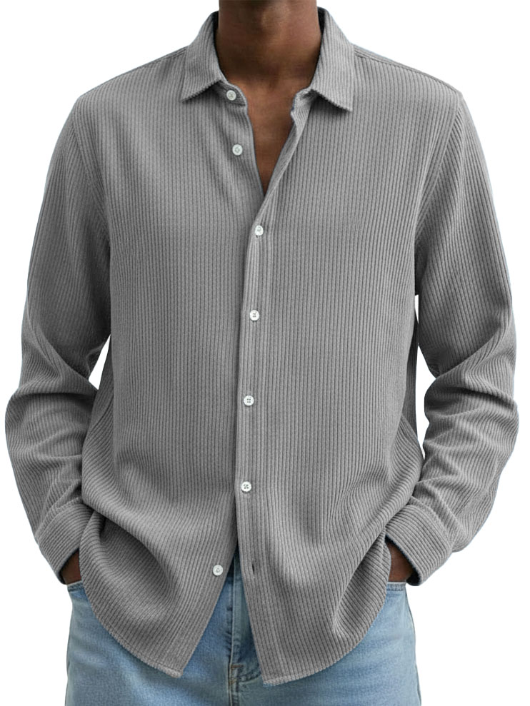 Men's Clothing Fashionable Casual Corduroy Fabric Lapel Long-sleeved Shirt