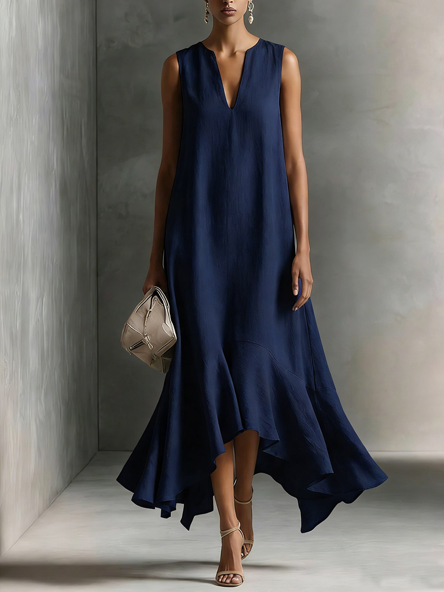 Women's V-neck Sleeveless Casual Loose Linen Dress