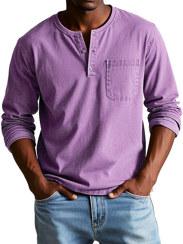 💫Clearance Sale🔥 - Men's Fashion Vintage Distressed Pocket Long Sleeve Henley Shirt