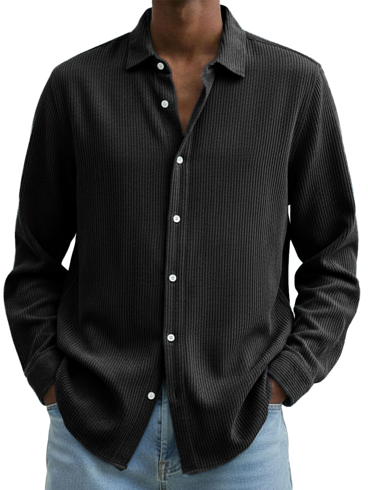 Men's Clothing Fashionable Casual Corduroy Fabric Lapel Long-sleeved Shirt