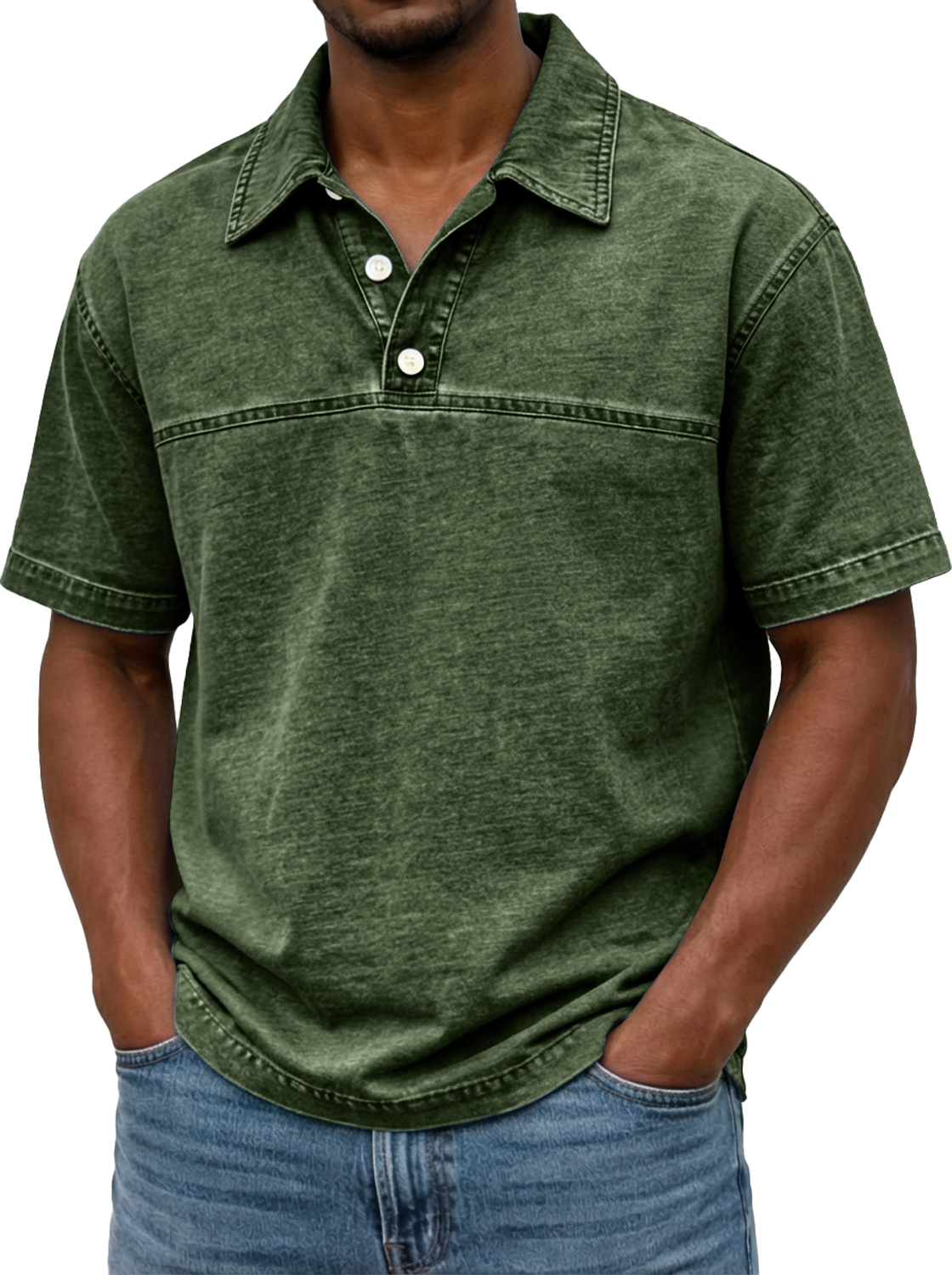 Men's Vintage-style Short-sleeved Polo Shirt With Contrasting Stitching Design
