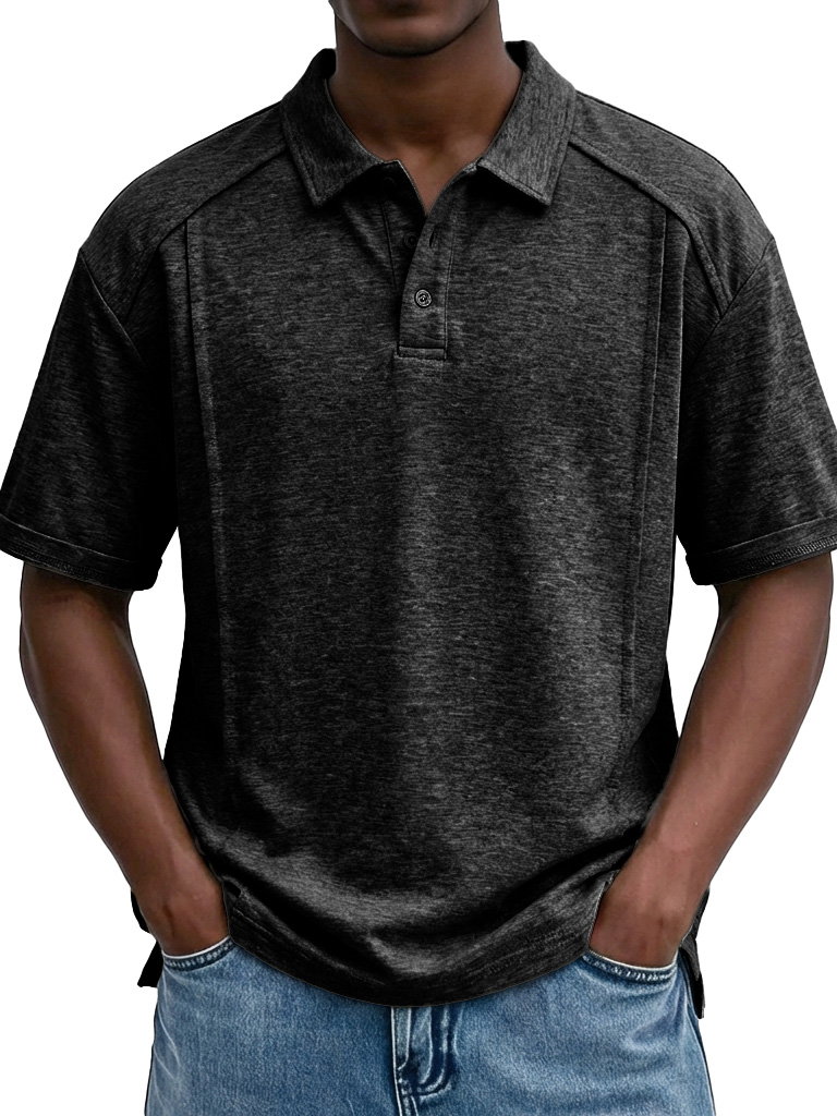 Men's Casual Patchwork Loose-fitting Short-sleeved Polo Shirt with Lapel