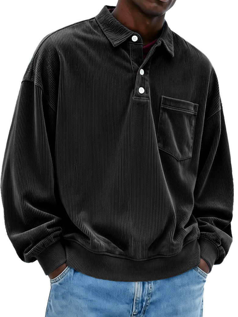 Men's Fashion Casual Ribbed Fabric Lapel Pocket Polo Shirt