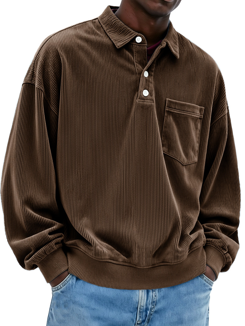 Men's Fashion Casual Ribbed Fabric Lapel Pocket Polo Shirt