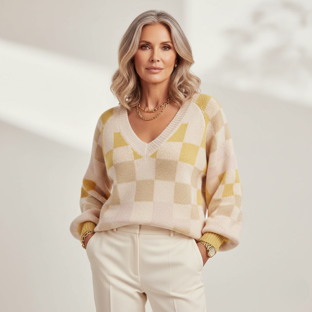 Evelyn | Contrast Colour Plaid Sweater