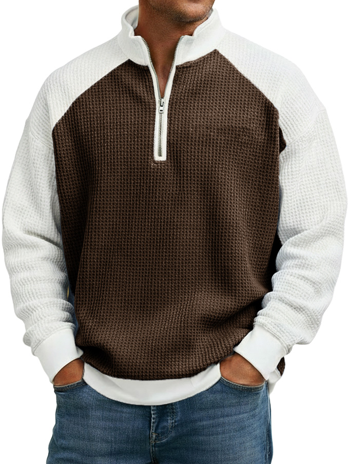 Men's fashionable casual stitching strapless collar long-sleeved top