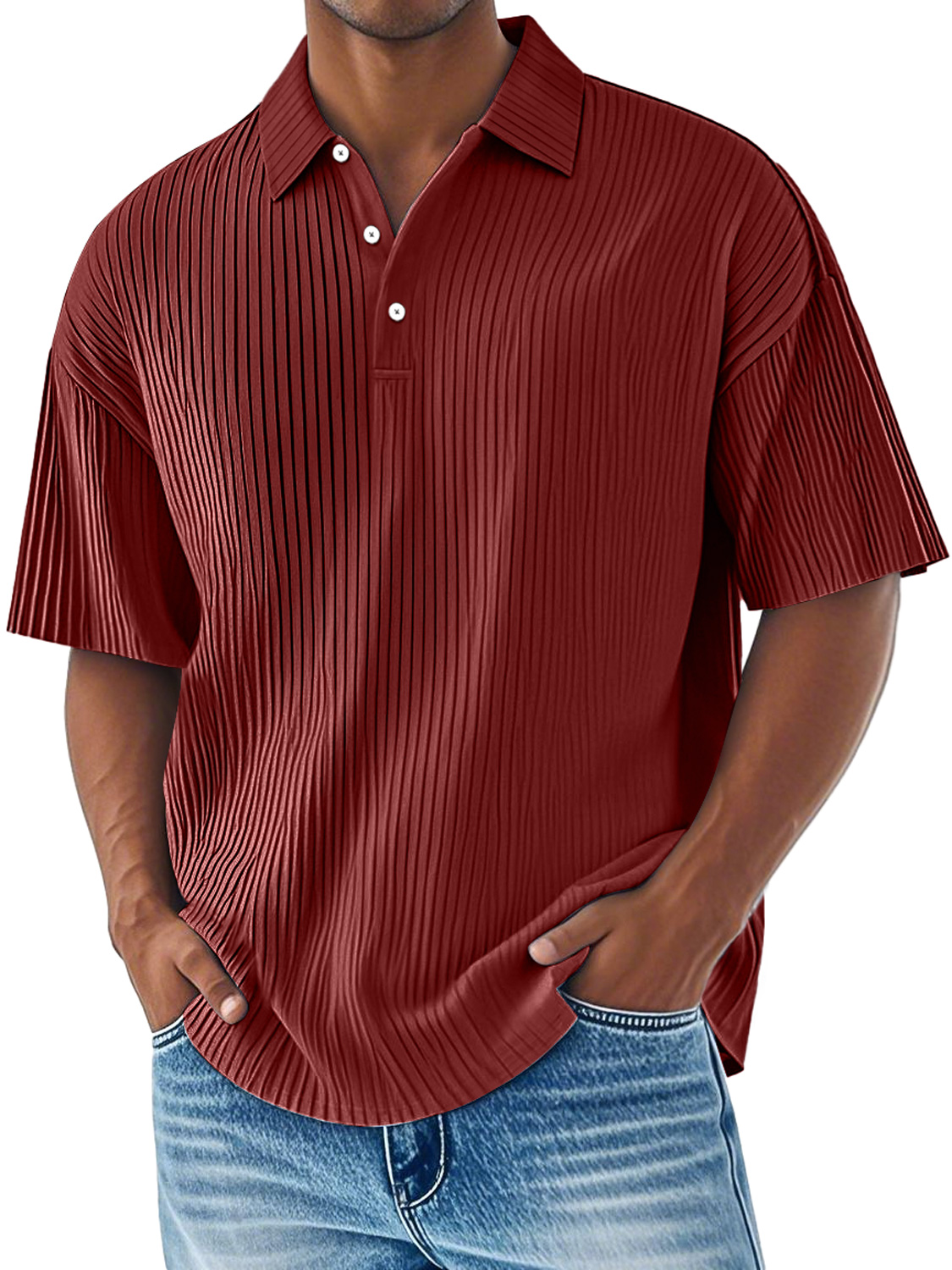 Men's Daily Ribbed Lapel Button Casual Comfortable Short-sleeved Polo Shirt