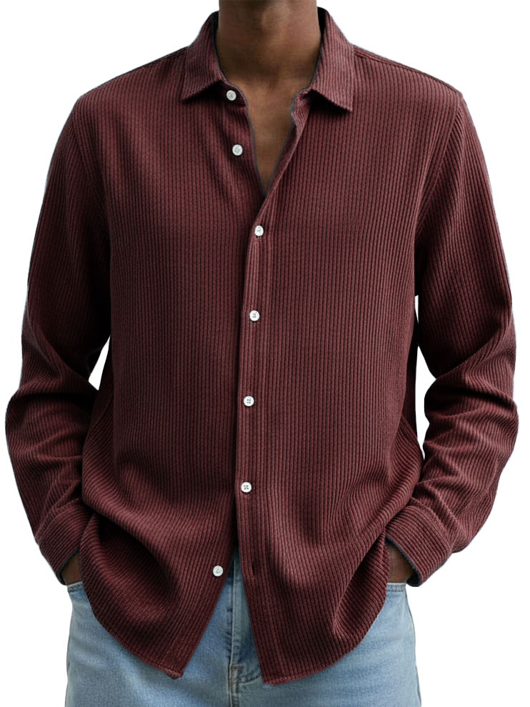 Men's Clothing Fashionable Casual Corduroy Fabric Lapel Long-sleeved Shirt