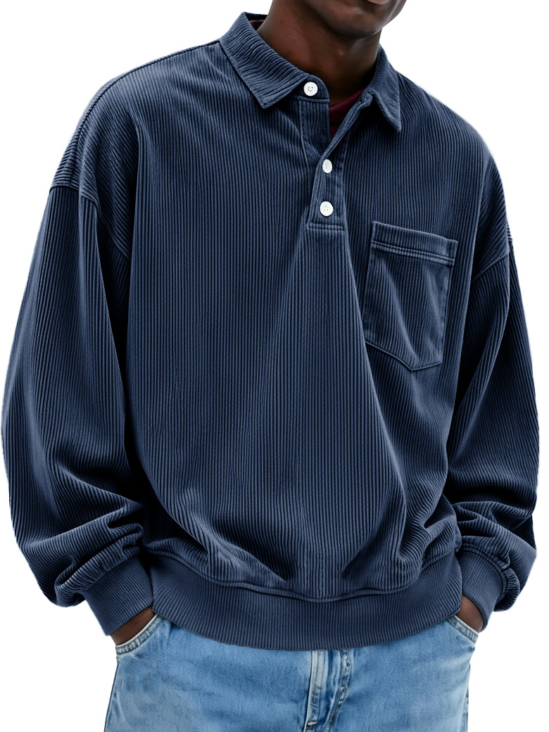 Men's Fashion Casual Ribbed Fabric Lapel Pocket Polo Shirt