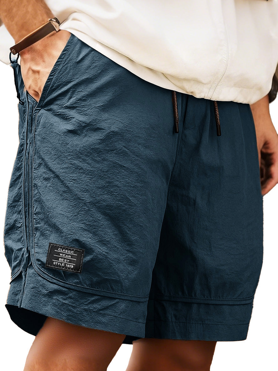 Men's Retro Outdoor Workwear Sports Quick-drying Embroidered Logo Elastic Waist Drawstring Pocket Shorts