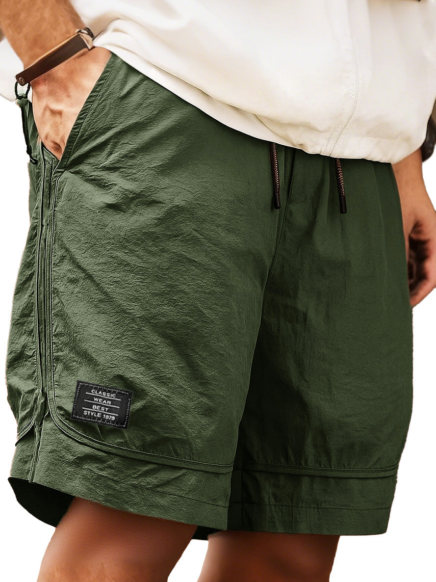 Men's Retro Outdoor Workwear Sports Quick-drying Embroidered Logo Elastic Waist Drawstring Pocket Shorts