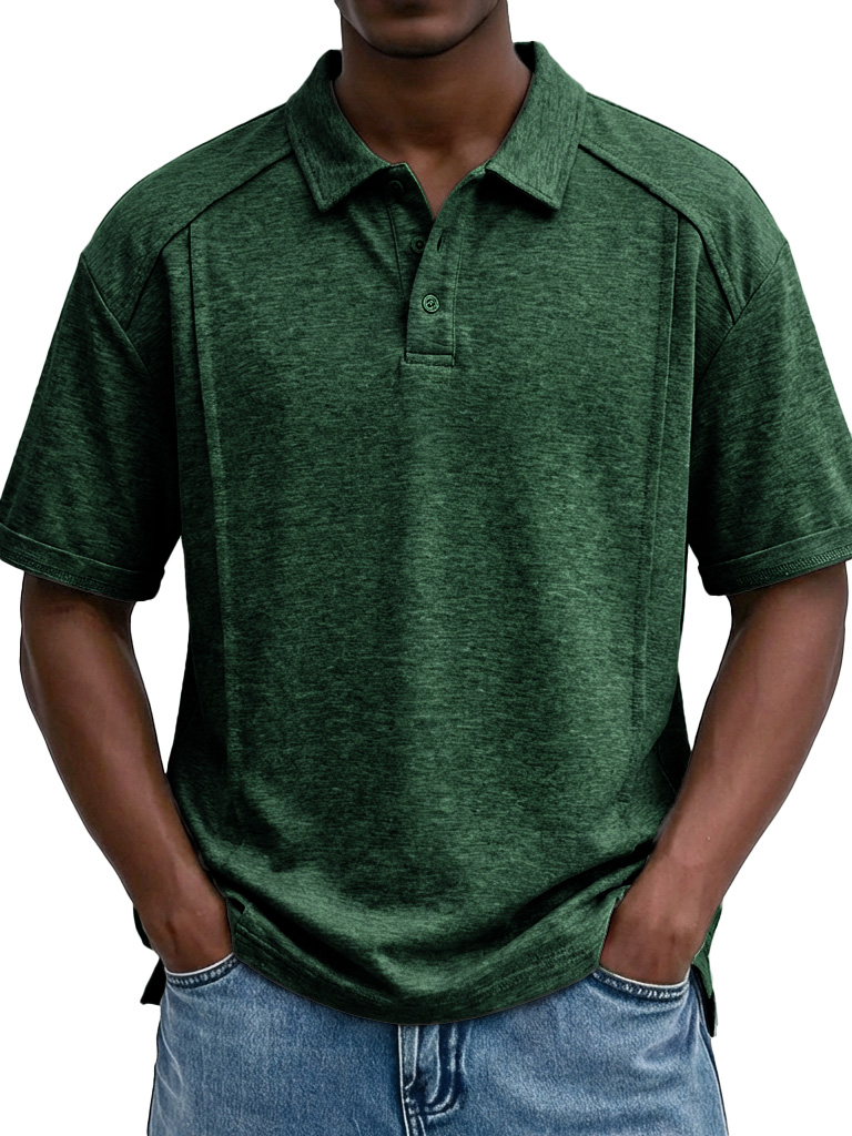 Men's Casual Patchwork Loose-fitting Short-sleeved Polo Shirt with Lapel