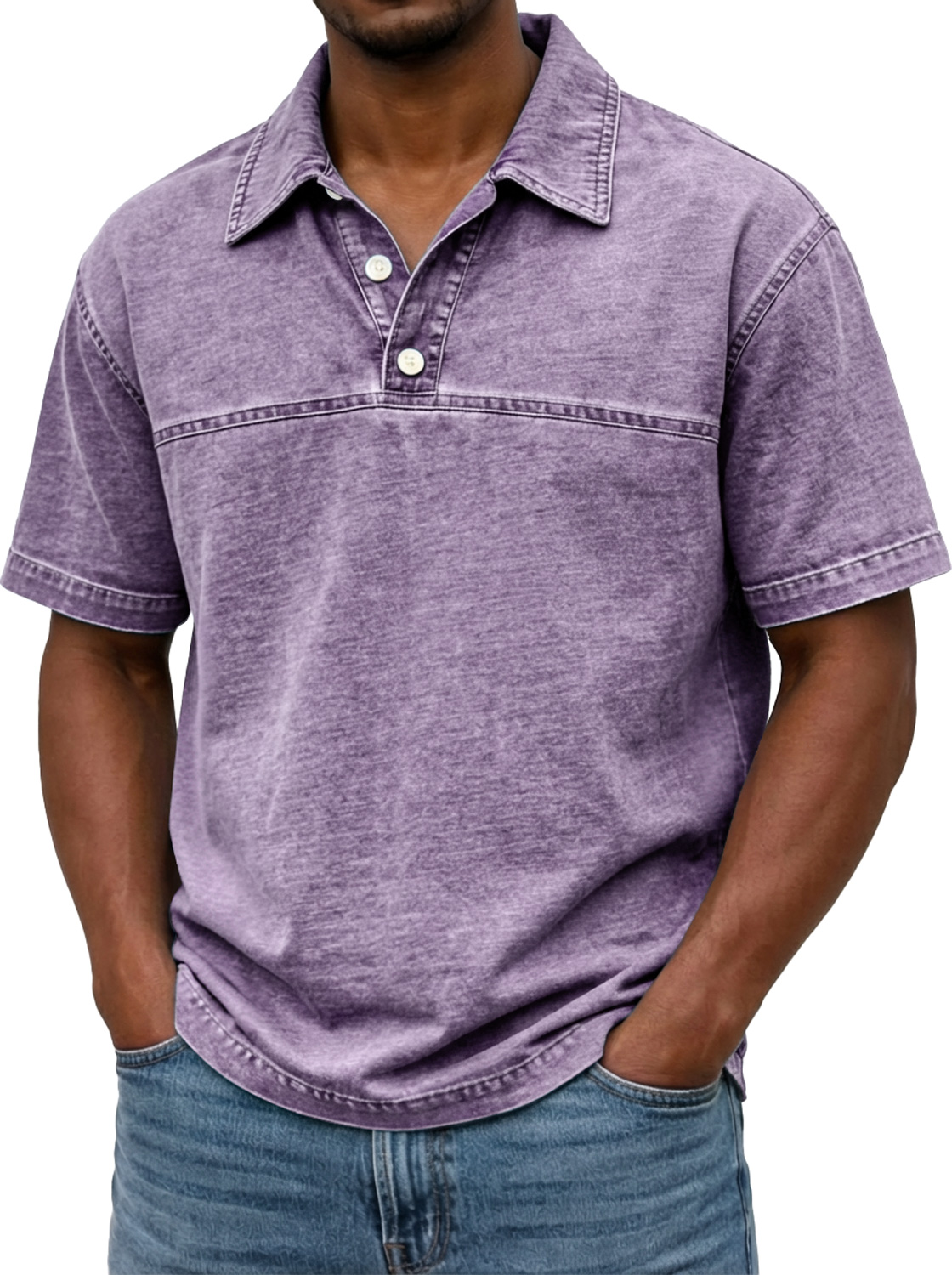 Men's Vintage-style Short-sleeved Polo Shirt With Contrasting Stitching Design